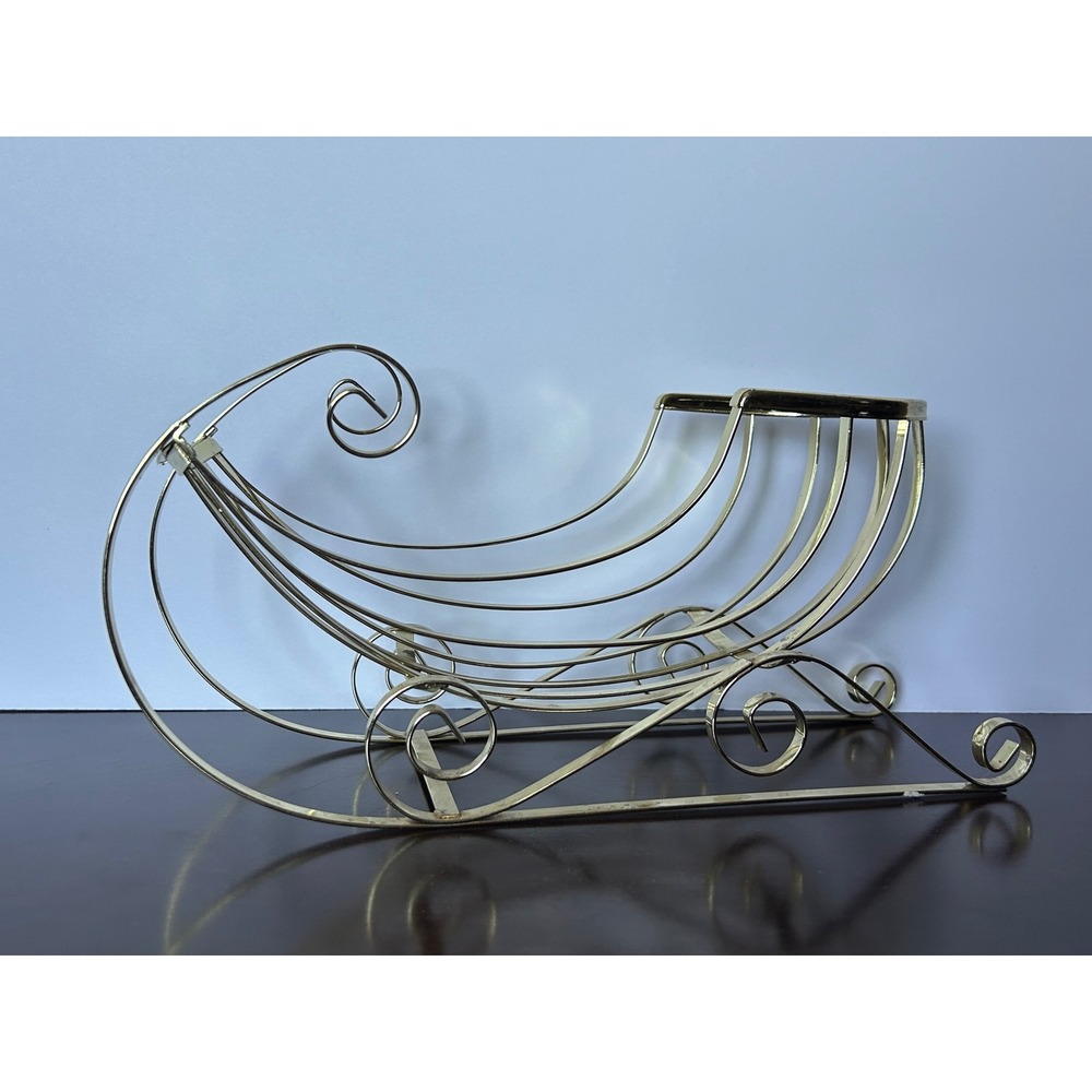 Vintage Gold Metal Christmas‎ Sleigh Centerpiece Holiday Decor Scrollwork Runner